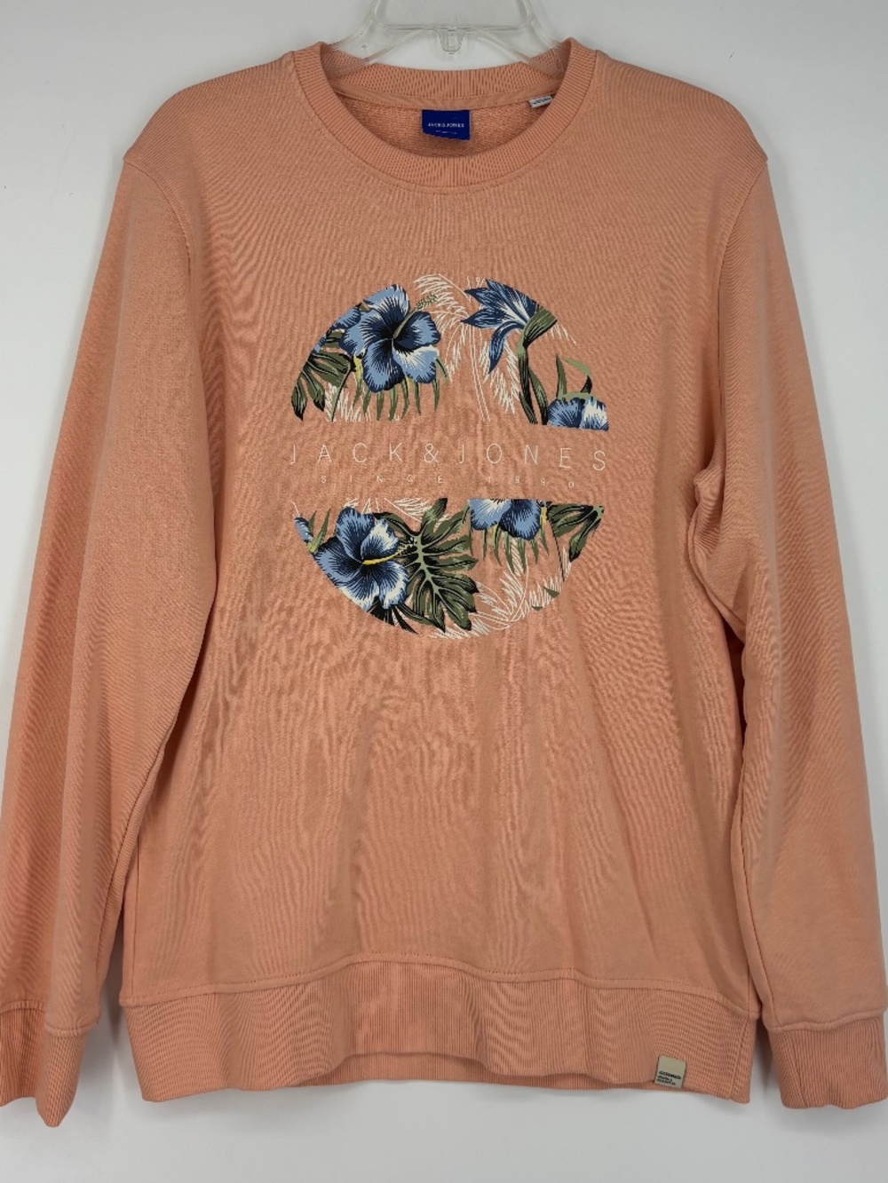 Jack & Jones Mens Adult Large Pullover Sweatshirt Peach Floral Logo Graphic LS